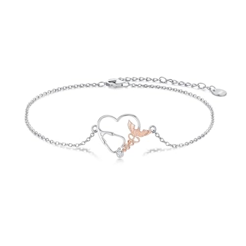 HARMONY BOLA Stethoskop Armband 925 Sterlingsilber Caduceus Engelsarmband Krankenschwester Schmuck Geschenke für Ärzte Medizinstudenten von HARMONY BOLA