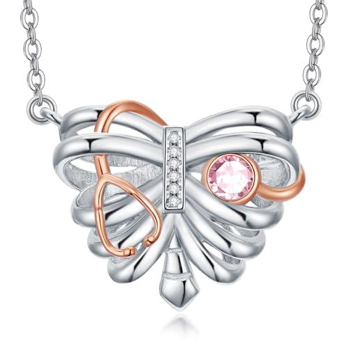 HARMONY BOLA Stethoskop Halskette für Damen 925 Sterlingsilber Brustkorb Anhänger September Geburtssteinen Schmuck mit MedizinMotiven Medizinische Pflegegeschenke zum Schulabschluss Geburtstag von HARMONY BOLA