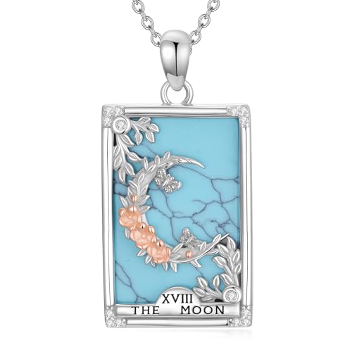 HARMONY BOLA Tarot Karten Halskette 925 Sterlingsilber Türkis Mond Anhänger Tarotkarten Schmuck für Damen Herren Geburtstagsgeschenke von HARMONY BOLA