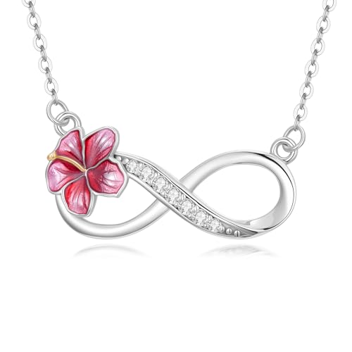 HARMONY BOLA Unendlichkeits Halskette Mit Hibiskusblüte 925er Sterlingsilber Unendlichkeits Glaubensanhänger Hibiskusblüte Schmuck Geschenk für Frauen Mütter von HARMONY BOLA