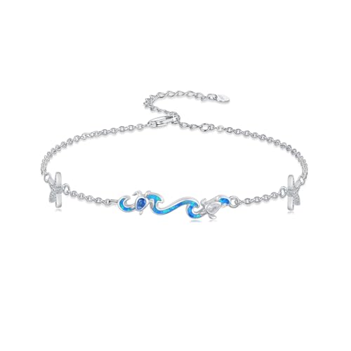 HARMONY BOLA Wellen Armband 925 Sterlingsilber Blauer Opal Meeresschildkröte Armband Strand Ozeanschmuck für Frauen Mutter Geburtstagsgeschenke von HARMONY BOLA