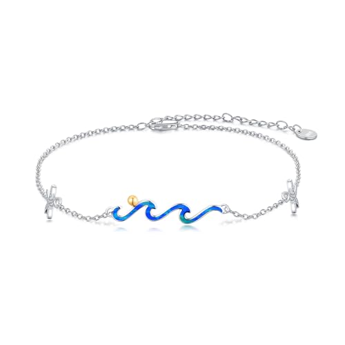 HARMONY BOLA Wellen Armband 925 Sterlingsilber Blauer Opal Seestern Armband Strand Ozeanschmuck für Frauen Mutter Geburtstagsgeschenke von HARMONY BOLA