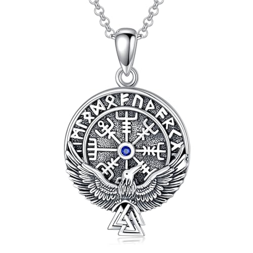 HARMONY BOLA Wikinger Halskette 925er Sterlingsilber Wikinger Adler Anhänger Kompass Schmuck für Männer und Frauen Valentinstag Weihnachten Geburtstagsgeschenk von HARMONY BOLA