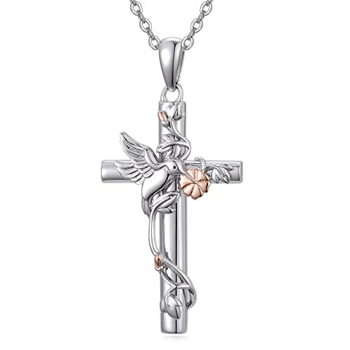 HARMONY BOLA Hummingbird Necklace Cross Jewellery Gifts 925 Sterling Silver Cross Pendant Necklace for Women Girls von HARMONY BOLA