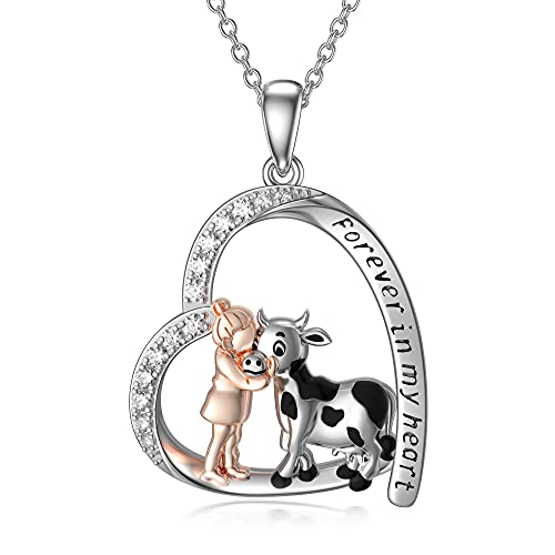 HARMONY BOLA Kuh mit Mädchen Halskette 925 Sterling Silber Kuh Halsketten Geburtstag Kuh Geschenke für Frauen von HARMONY BOLA