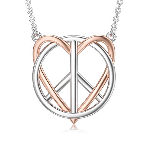HARMONY BOLA Peace Necklace for Women Sterling Silver Peace Sign Pendant Necklace Heart Love Jewellery von HARMONY BOLA