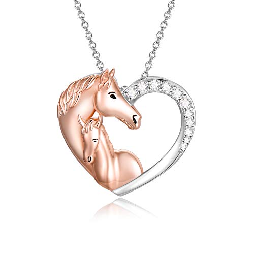 HARMONY BOLA Pferd Halskette Mutter Tochter Liebe Herzanhänger 925 Sterling Silber Tierschmuck Geschenk für Frauen von HARMONY BOLA