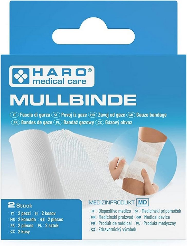 HARO KFZ-Verbandtasche HARO10013 Mullbinde elastisch weiß 60 mm x 4,0 m 2er Set von HARO