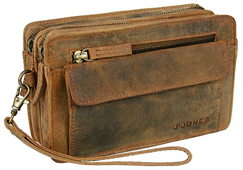 J JONES JENNIFER JONES Echt-Leder Herren Handgelenktasche - Herrenhandtasche - Brieftasche - Geldbörsentasche für Männer - Braun von J JONES JENNIFER JONES