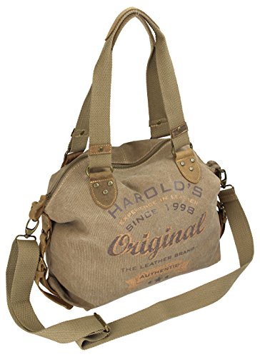 HAROLD'S Damen Handtasche im Vintage-Look aus Canvas mit hochwertigem Echt-Lederbesatz und Retro Print (4536) von HAROLD'S