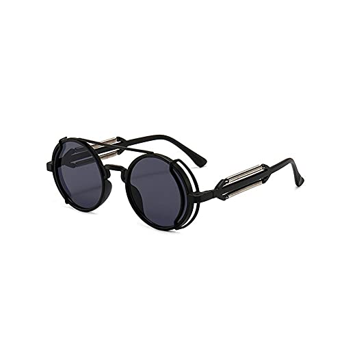 HARR Retro Steampunk Sonnenbrille für Frauen Männer Unisex Runder Metallrahmen Kreislinse Sonnenbrille Sommer Outdoor Strandbrillen, Einheitsgröße, Schwarz von Fancy Combs