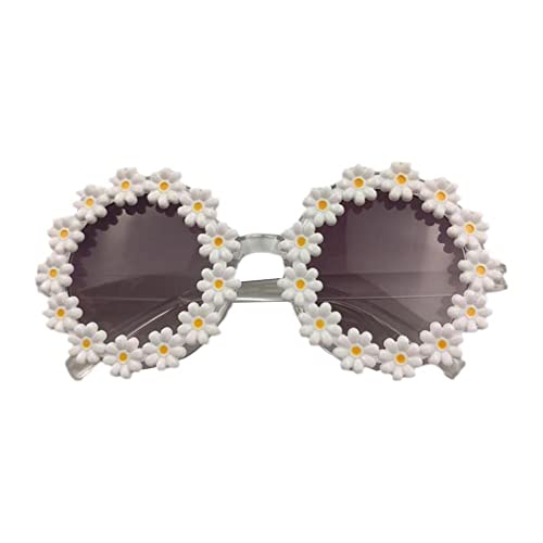 HARR Sonnenblumen-Sonnenbrille für Kinder, Mädchen, Jungen, niedlich, rund, Gänseblümchen, Rahmen, Brille, Baby, UV-400-Schutz, Sport-Sonnenbrille, Outdoor-Strand-Party-Brille, Weiß, Einheitsgröße von Fancy Combs
