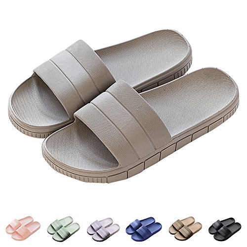 Herren/Damen Badeschuhe Hausschuhe Slippers Sommer Slide Pantoletten Badelatschen Strand Indoor/Outdoor rutschfest Baden Unisex Einfarbig,Grau,36-37 EU von Harrms