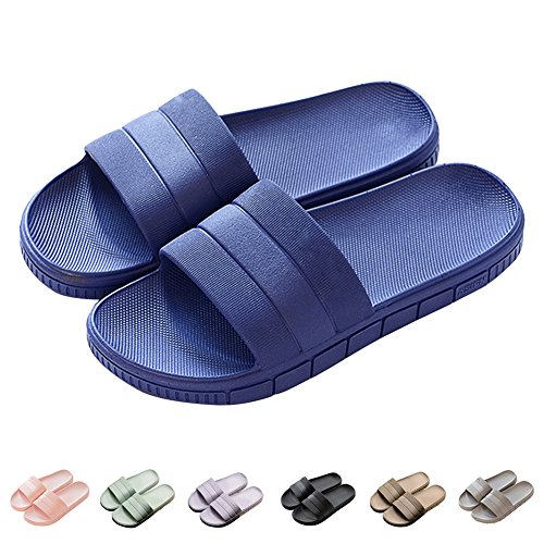 Herren/Damen Badeschuhe Hausschuhe Slippers Sommer Slide Pantoletten Badelatschen Strand Indoor/Outdoor Rutschfest Baden Unisex Einfarbig,Marine Blau,42-43 EU von Harrms