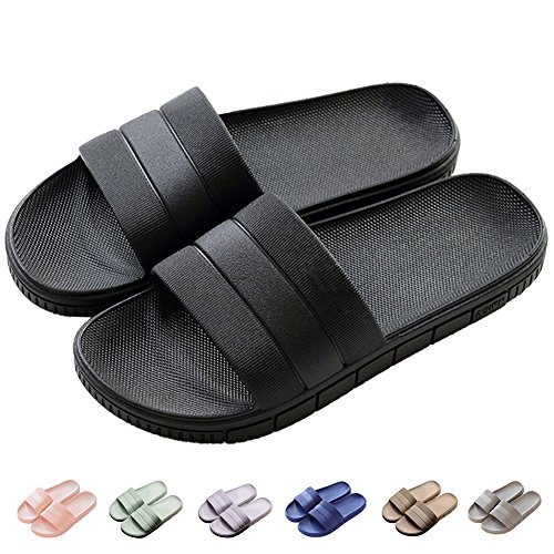 Herren/Damen Badeschuhe Hausschuhe Slippers Sommer Slide Pantoletten Badelatschen Strand Indoor/Outdoor rutschfest Baden Unisex Einfarbig,Schwarz,40-41 EU von Harrms