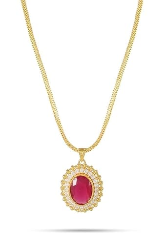 HARSHALI GEMS Anhänger aus 925er-Sterlingsilber, mit Gelbgold vergoldet, roter Rubin, Damenschmuck von HARSHALI GEMS