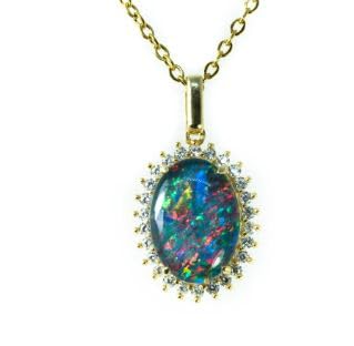 HARSHALI GEMS Echter australischer Triplett-Opal-Halskette mit Anhänger aus 925er Sterlingsilber, vergoldet, Damenschmuck, Edelstein, schwarzer Opal, Edelstein, Schwarzer Opal HARSHALI GEMS Echter australischer Triplett-Opal-Halskette mit Anhänger aus 925er Sterlingsilber, vergoldet, Damenschmuck, Edelstein, schwarzer Opal, Edelstein, Schwarzer Opal von HARSHALI GEMS