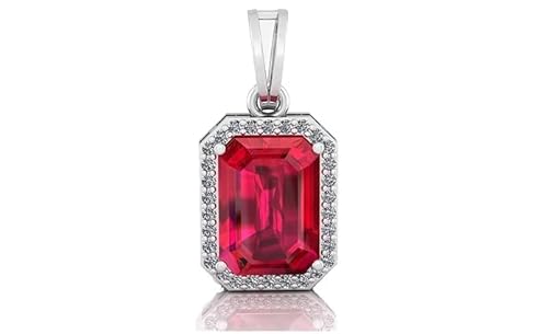 HARSHALI GEMS Natürlicher Rubin-Manik-Anhänger/Medaillon aus 925er-Sterlingsilber, zertifiziert (Top AAA+), Qualität für Damen und Herren von HARSHALI GEMS