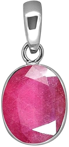 HARSHALI GEMS Rubin Anhänger/Medaillon 6,25 Ratti 5,25 Karat Zertifiziert Burma Rubin astrologischer Zweck Versilbert Anhänger Medaillon für Damen und Herren (Rubin) von HARSHALI GEMS