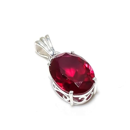 HARSHALI GEMS Rubin Anhänger/Medaillon 6,25 Ratti Zertifiziert Burma Rubin astrologischer Zweck Versilbert Anhänger Medaillon für Damen und Herren (Rubin) von HARSHALI GEMS