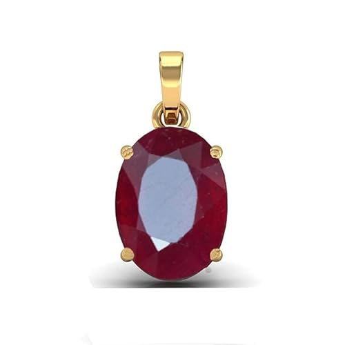HARSHALI GEMS Zertifizierter 13,25 Ratti A+ Qualität, natürlicher Rubin, Manik Ashtadhatu, vergoldeter Anhänger/Medaillon, Edelstein von Lab zertifiziert (Top A+) Qualität von HARSHALI GEMS