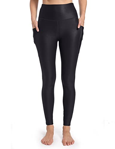 HARTPOR Damen-Leggings aus Kunstleder, Stretch, hohe Taille, Yogahose, Lederhose mit Taschen, schwarz, X-Klein von HARTPOR