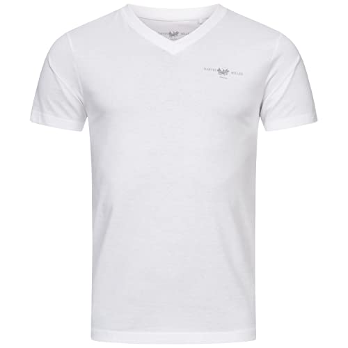 Herren T-Shirt, T-Shirt mit V-Ausschnitt, V-Neck, 2er Set, Tshirt für Herren (as3, Alpha, m, Regular, Regular, Weiß) von HARVEY MILLER POLO CLUB