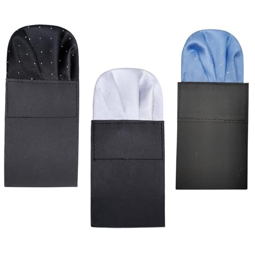 HARY Premium Einstecktuch Set - 3 Stück Vorgefaltete Seiden-Einstecktücher mit Halter | Elegantes Design für Anzug & Smoking | Schwarz & Weiß | Formstabil & Perfekt Sitzend von HARY