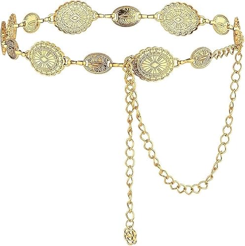 HARY Verstellbare Gold Taille Kette Damen Concho Kettengürtel taillenkette Einfache Retro Kette Gürtel Kopf Geeignet für Jeans und Kleider von HARY