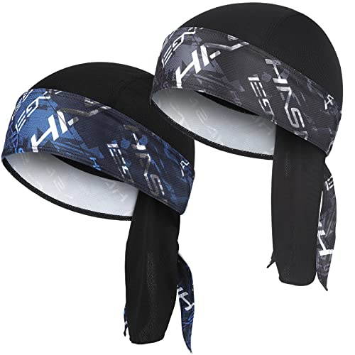 HASAGEI Bandana Herren Damen Atmungsaktiv Kopftuch Sports Bandana Cap Laufmütze Schnelltrocknend Kopftuch Unterm Radhelm Sommer Kopftücher Fahrrad Mütze (Schwarz+blau) von HASAGEI