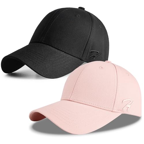 HASAGEI Baseball Cap Herren Damen Basecap Baseball Kappe Reine Farbe Baseboard Baseballkappe Cotton Cap für Tennis Golf Reisen (Schwarz+Rosa) von HASAGEI
