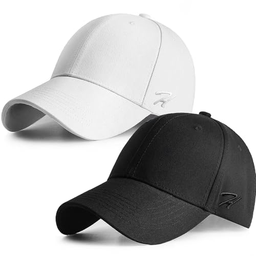 HASAGEI Baseball Cap Herren Damen Basecap Baseball Kappe Reine Farbe Baseboard Baseballkappe Cotton Cap für Tennis Golf Reisen (Schwarz+Weiß) von HASAGEI