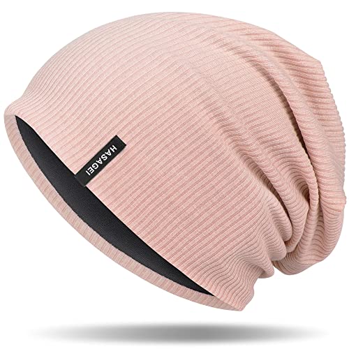 HASAGEI Mütze Herren Damen, Slouch Beanie Mütze Damen, Übergangszeit Weiche Leicht Modische Jersey Beanie, Unisex Warm Winter Mütze Ideal für Frühling Herbst und Winter (Rosa) von HASAGEI