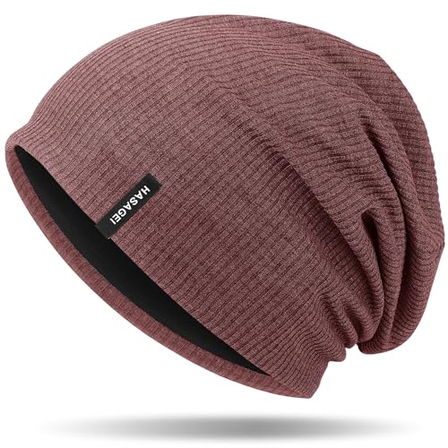 HASAGEI Mütze Herren Damen, Slouch Beanie Mütze Damen, Übergangszeit Weiche Leicht Modische Jersey Beanie, Unisex Warm Winter Mütze Ideal für Frühling Herbst und Winter (Weinrot) von HASAGEI
