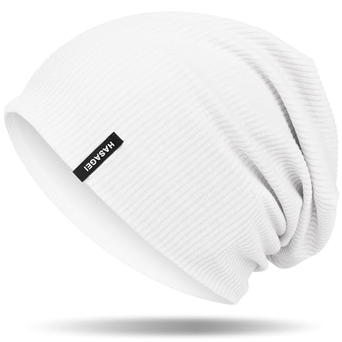 HASAGEI Mütze Herren Damen, Slouch Beanie Mütze Damen, Übergangszeit Weiche Leicht Modische Jersey Beanie, Unisex Warm Winter Mütze Ideal für Frühling Herbst und Winter (Weiß) von HASAGEI