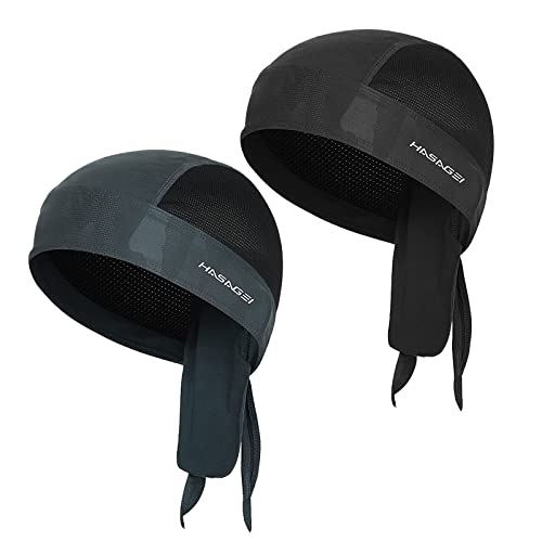 HASAGEI Sports Bandana Cap, Biker Bandana Cap, Kopftuch Herrem Damen, Sommermütze Fahrradmütze, Elastizität Atmungsaktiv Schweißableitender Quick Dry Kopfbedeckung (Schwarz+Grau) von HASAGEI