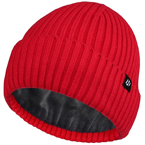 HASAGEI Strickmütze Damen Beanie Herren Damen Mütze Dicke Fleece Mütze Thermal Atmungsaktivem Unisex Cuffed Beanie Mütze Herren Weich Strickmütze Herbst Winter Stretch Wintermütze (Rot) von HASAGEI