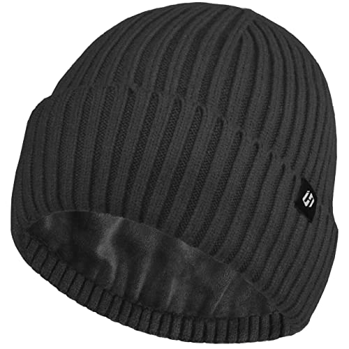 HASAGEI Strickmütze Damen Beanie Herren Damen Mütze Dicke Fleece Mütze Thermal Atmungsaktivem Unisex Cuffed Beanie Mütze Herren Weich Strickmütze Herbst Winter Stretch Wintermütze (Schwarz) von HASAGEI