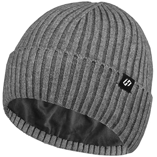 HASAGEI Strickmütze Damen Herren Beanie - Dicke Fleece Mütze Thermal Atmungsaktiv Unisex Cuffed - Weich Stretch Wintermütze für Herbst Winter (Grau) von HASAGEI