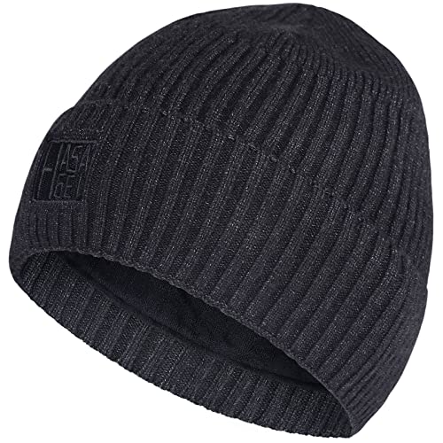 HASAGEI Wintermütze Damen Herren, Thermo Strickmütze, Warm Laufmützen, Futter Plus Flaum Skimütze, Dunkelgrau, 30 von HASAGEI