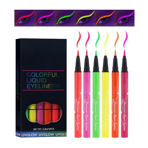HASAIKA® Glühender Eyeliner, Eyeliner Wasserfest UV Glow Neon, UV Eyeliner Set 6 Farben, schweißfest und langlebig für Halloween-Make-up, Musikfestivals, Partys von HASAIKA