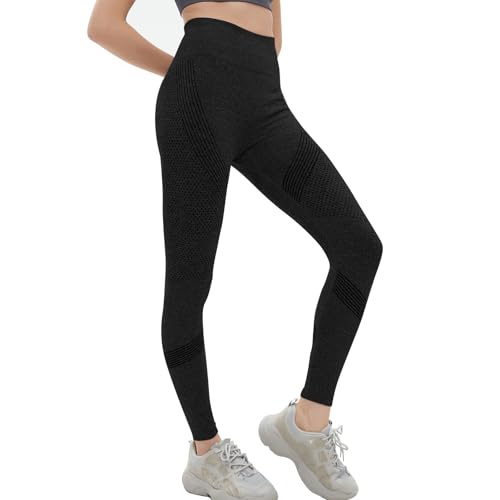HASAIKA® Yoga Fitness Hosen, 3D Kompressions-Leggings, Nahtlose Invisible Scrunch Butt, Damen High Waist Po Push Up Gym Yoga Leggings (Schwarz Größe L) von HASAIKA