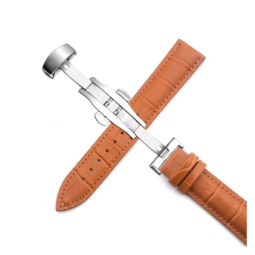 HASGTFM 14 mm, 16 mm, 18 mm, 20 mm, 22 mm, 24 mm, Stahlschnalle, Universal-Armband, Doppelknopfverschluss, Uhrenarmband(Light Brown Silver,16mm) von HASGTFM
