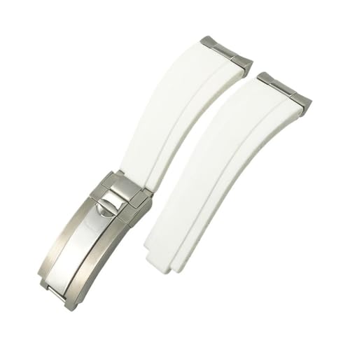 HASGTFM 19 mm, 20 mm, 21 mm, Metallglied, gebogenes Ende, Gummi-Armband, passend for Rolex Submariner, passend for DAYTONA Yacht-Master, passend for GMT-Armband, Silikonarmbänder(White,19MM_ROSE) von HASGTFM