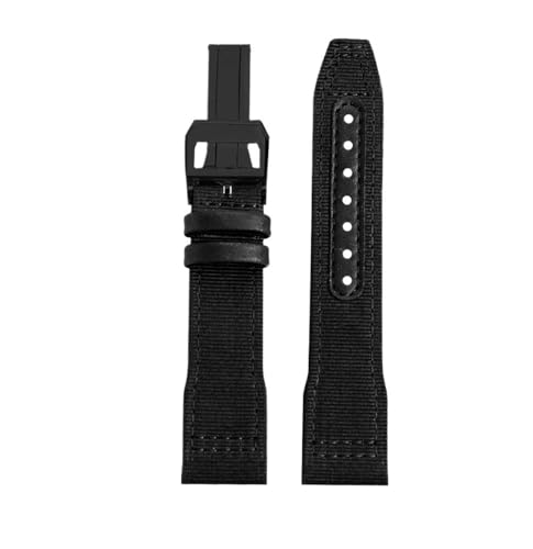 HASGTFM 20 21 22mm Blau Grün Armband Passend for IWC Nylon Leder Armband Big Pilot Little Prince Mark 18 Uhrenarmband(Black black folding,20mm) von HASGTFM