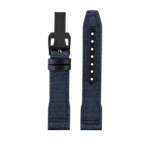HASGTFM 20 21 22mm Blau Grün Armband Passend for IWC Nylon Leder Armband Big Pilot Little Prince Mark 18 Uhrenarmband(Blue black folding,21mm) von HASGTFM