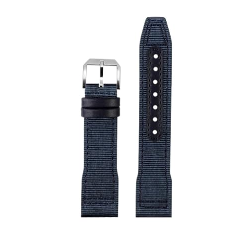 HASGTFM 20 21 22mm Blau Grün Armband Passend for IWC Nylon Leder Armband Big Pilot Little Prince Mark 18 Uhrenarmband(Blue silver pin,20mm) von HASGTFM