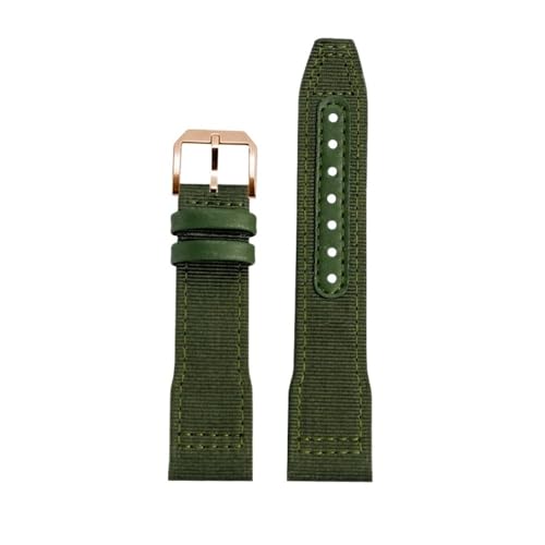 HASGTFM 20 21 22mm Blau Grün Armband Passend for IWC Nylon Leder Armband Big Pilot Little Prince Mark 18 Uhrenarmband(Green rose gold pin,20mm) von HASGTFM