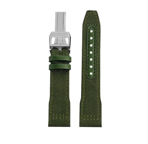 HASGTFM 20 21 22mm Blau Grün Armband Passend for IWC Nylon Leder Armband Big Pilot Little Prince Mark 18 Uhrenarmband(Green silver folding,20mm) von HASGTFM