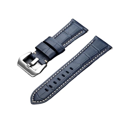 HASGTFM 20 22 24 26 mm Leder-Uhrenarmband, blaues Armband, Uhrenzubehör, Armband mit massiver Metallschnalle(Blue(silver),20mm) von HASGTFM